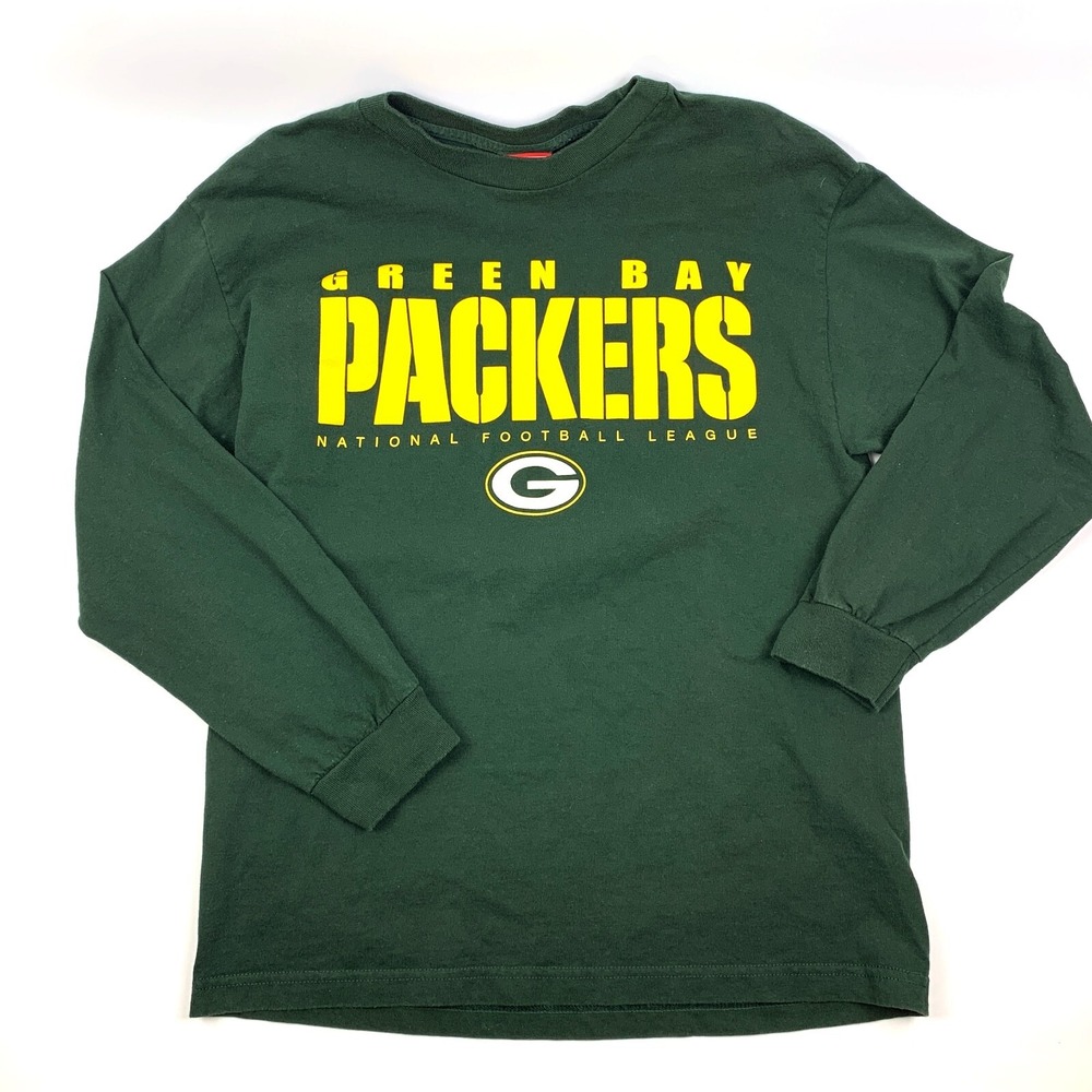 VTG NFL Green Bay Packers Long Sleeve Shirt Mens Sz L Dark Green Yellow Puffer